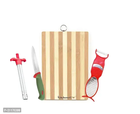 Useful Bamboo Cutting Chopping Board with Knife, Peeler And Gas Lighter-Pack Of 4-thumb0