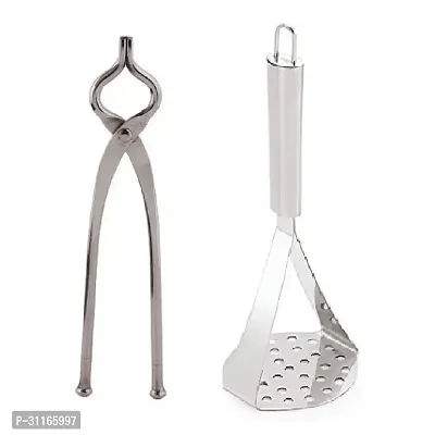 Stainless Steel Pincer And Potato Pav Bhaji Big Masher- 2 Pieces-thumb0