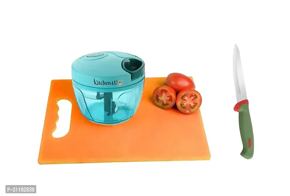 Three Blades Handy Chopper 450 Ml With Plastic Chopping Board And Vegetable Stainless Steel Soft Grip Knife -Combo Set Of 3-thumb0