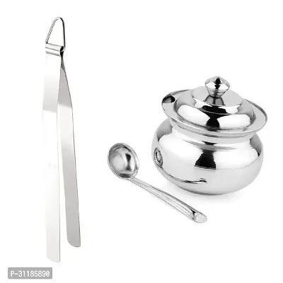 Stainless Steel Chimta for Roti Chapati Chimta Tong for Chapati Tong And Stainless Steel Ghee Pot Jar With Spoon 2 Pcs-thumb0