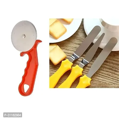 Plastic Red Pizza Cutter And 3 Pcs Baking Knife Set For Icing Frosting Spatula Cake Knives Pack Of 5-thumb3