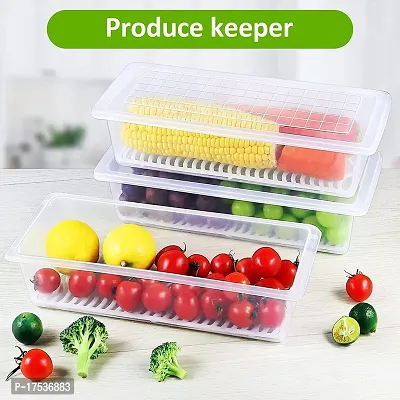 Fridge Storage Boxes, Fridge Organizer With Removable Drain Plate Fridge Storage Containers Keeps Fruits, Vegetables, Meat, Fish Fresh Longer-thumb3