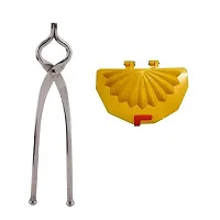 Stainless Steel Sansi Pakkad Pinser And Plastic Gujiya Mould Sancha Maker (Multicolour) 2 Pieces-thumb2