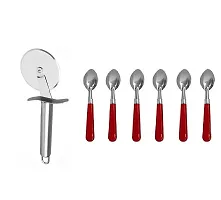 Stainless Steel Pizza Cutter With Plastic Handle 6 Pcs Spoon Pack Of 2-thumb3