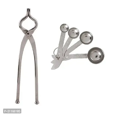 Useful Stainless Steel Pincer And 2 Pieces Measuring Spoons- Set Of 2-thumb0