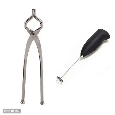 Useful Stainless Steel Pincer And Electric Coffee Beater Foam Maker Milk Frother- 2 Pieces-thumb0