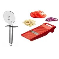 Classic Stainless Steel Pizza Cutter And Plastic Easy Plus Slicer Red 2 Pieces-thumb3