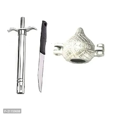 Stainless Steel Gas Lighter With Knife With Aluminium Modak Mould Set Of 3