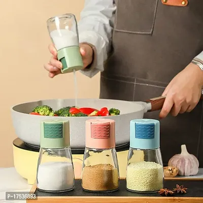 Salt Dispenser Metering Salt Shaker Press-Type Quantitative Seasoning Bottle Glass Spice Salt Pepper Container Dispenser