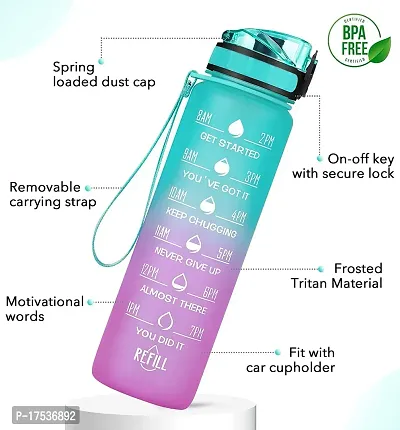 Water Bottles, Large Water Bottle With Motivational Time Marker And Removable Strainer, Bpa Free Non-Toxic , Office, Kids,School,Fitness,Trekking, Camping,Gym And Outdoor Sports-thumb0
