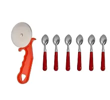 Plastic Red Pizza Cutter With Plastic Handle 6 Pcs Spoon-thumb2