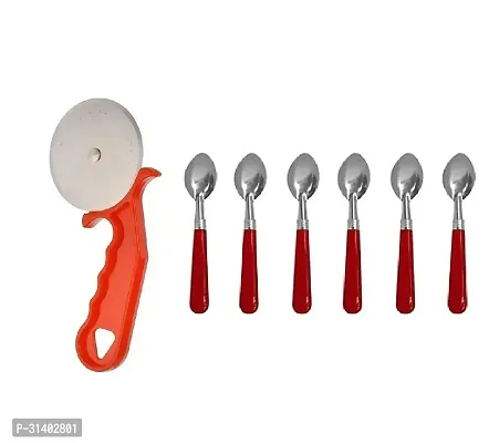 Plastic Red Pizza Cutter With Plastic Handle 6 Pcs Spoon-thumb3