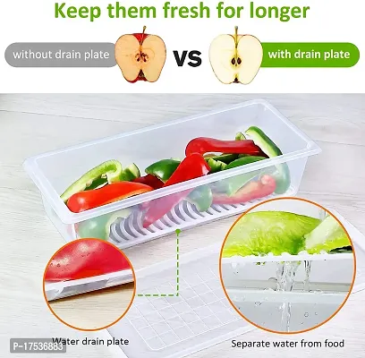 Fridge Storage Boxes, Fridge Organizer With Removable Drain Plate Fridge Storage Containers Keeps Fruits, Vegetables, Meat, Fish Fresh Longer-thumb2