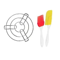 Stainless Steel Round Steamer Stand With Silicone Mini Spatula And Brush Set 2 Pcs-thumb3