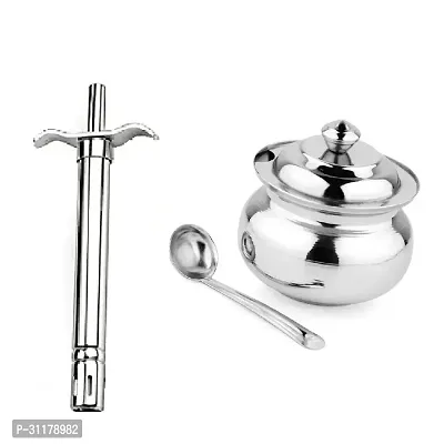 Stainless Steel Gas Lighter And Stainless Steel Ghee Pot Jar With Spoon 2 Pcs-thumb3