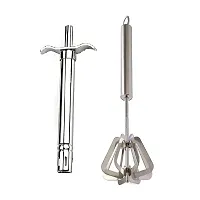 Stainless Steel Gas Lighter And Stainless Steel Power Free Hand Blender Mathani Ravai 2 Pcs-thumb2