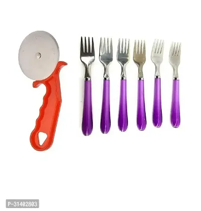 Plastic Red Pizza Cutter With Plastic Handle 6 Pcs Fork