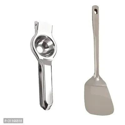 Useful Stainless Steel Lemon Squeezer And SS Cooking Spoon Strainer Palta With Long Handle- 2 Pieces-thumb0