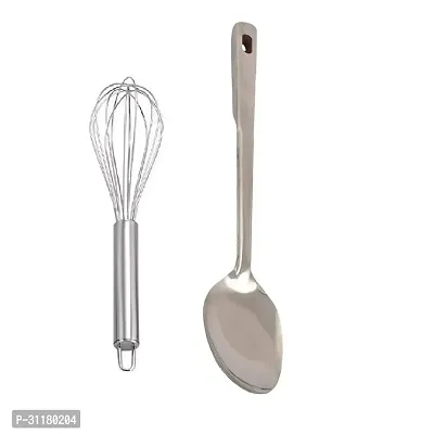 Stainless Steel Egg Beater And Ss Cooking Spoon Strainer Paan With Long Handle Pack Of 2-thumb0