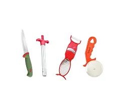 Combo Of Chopping Board, Soft Grip Knife, 3 In 1 Peeler And Gas Lighter Kitchen With Pizza Cutter - Combo Of 5-thumb3