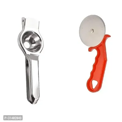 Classic Stainless Steel Lemon Squeezer With Plastic Handle Pizza Cutter 2 Pieces-thumb2