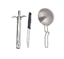 Stainless Steel Gas Lighter With Knife And Aluminium Silver Tadka Pan Set Of 3-thumb1