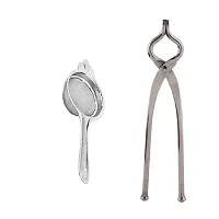 Classic Stainless Steel Tea Strainer With Stainless Steel Sansi Pakkad Pinser 2 Pieces-thumb1