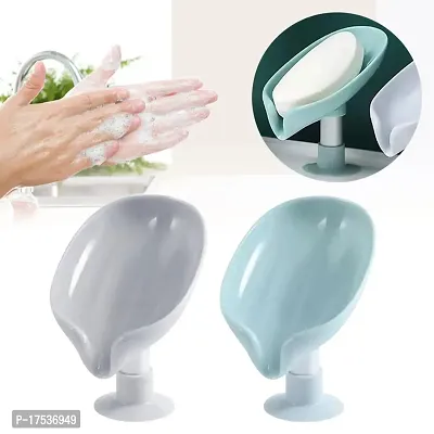 Bonanza Soap Dispenser For Bathroom Kitchen Sink Holder Leaf-Shape Self Draining Soap Dish Holder Self Adhesive Soap Holder For Bathroom-thumb2