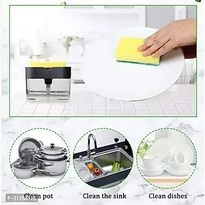 2 In 1 Soap Pump Plastic Dispenser For Dishwasher Liquid, Holder With Free Sponge -Capacity 400 Ml, Set Of 3-thumb4