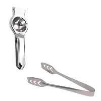 Classic Stainless Steel Lemon Squeezer With Stainless Steel Momo Tong 2 Pieces-thumb1