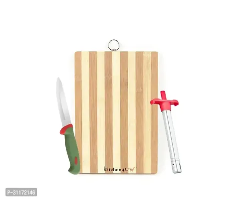 Classic Premium Bamboo Chopping Board Cutting Board With Gas Lighter And Stainless Steel Vegetable Knife Combo Of 3-thumb0