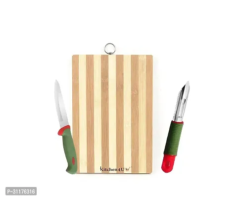 Useful Bamboo Cutting Chopping Board With Stainless Steel Vegetable Soft Grip Peeler And Stainless Steel Vegetable Knife -Pack Of 3