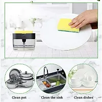 2 In 1 Soap Pump Plastic Dispenser For Dishwasher Liquid, Holder With Free Sponge -Capacity 400 Ml, Set Of Three-thumb3