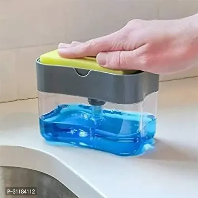 2 In 1 Soap Pump Plastic Dispenser For Dishwasher Liquid, Holder With Free Sponge -Capacity 400 Ml-thumb2