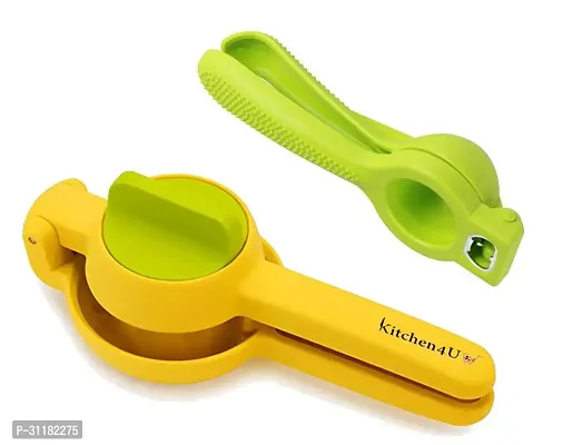 Manual Squeeze And Twist Hand Juicer Yellow and Plastic Lemon Squeezer With Opener Pack Of 2-thumb0