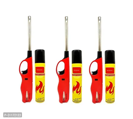 Classic Refillable Gas Lighter For Kitchen Stove With Refill Gas Bottle Set Of Three-thumb0