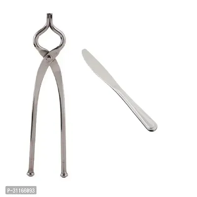 Useful Stainless Steel Pincer And Dinner Butter Knives with Pearled Edge- 2 Pieces-thumb0