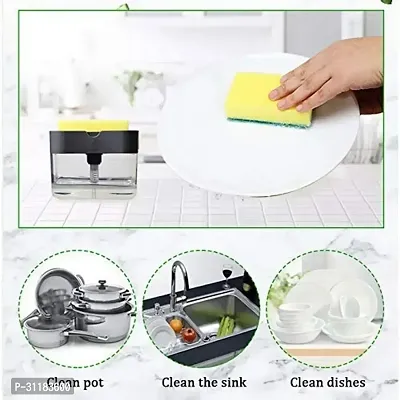 2 In 1 Soap Pump Plastic Dispenser For Dishwasher Liquid, Holder With Free Sponge -Capacity 400 Ml, Set Of 4-thumb4