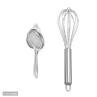 Stainless Steel Tea Strainer With Stainless Steel Egg Beater 2 Pcs