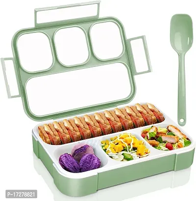 Lunch Box for Adults and Kids, Leak Proof 4 Compartment Lunch Box, BPA-Free, Microwave Freezer Safe Food Containers with Spoon-thumb0