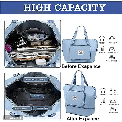 Nylon 40 Cm Imported Travel Duffle Bag, Expandable Folding Travel Bag for Women, Lightweight Waterproof Carry Weekender Overnight Luggage Bag for Travel (Blue, 40 x 23 x 45 Cm)-thumb5