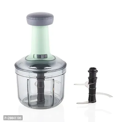 1100 ml 2 in 1 Push up Chopper with Blender affixed with 6 Sharp Blade | Vegetable and Fruit Cutter with Easy Push and chop Button (Pack of 1)-thumb0