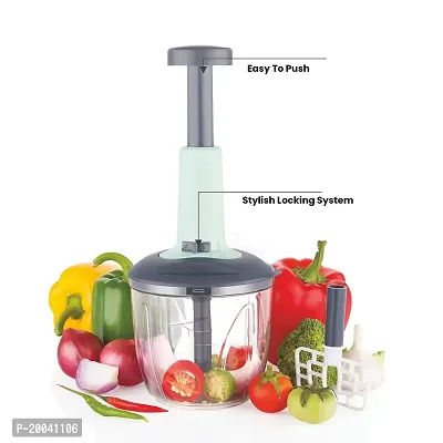 1100 ml 2 in 1 Push up Chopper with Blender affixed with 6 Sharp Blade | Vegetable and Fruit Cutter with Easy Push and chop Button (Pack of 1)-thumb4