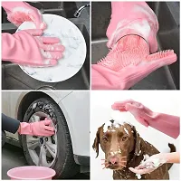 Gloves Magic Silicone Dish Washing Gloves, Silicon Cleaning Gloves, Silicon Hand Gloves for Kitchen Dishwashing and Pet Grooming, Great for Washing Dish, Car, Bathroom (Multicolor, 1 Pair)-thumb2