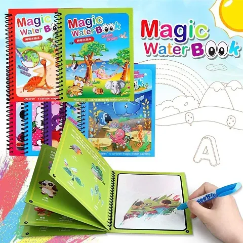 Quick Dry Re-Usable Magic Coloring Water Book Doodle with Magic Pen Painting Board for Children Education Drawing Pad (Random Design) (Pack of 3)