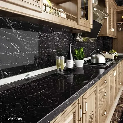 Black Marble Wallpaper Peel and Stick Waterproof Wallpaper for Home Kitchen Countertop Cabinet Furniture Oil Proof Kitchen Stickers (1, Black 60X200)-thumb4
