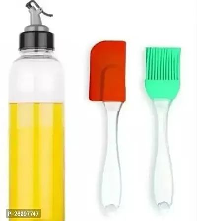 1000 ml cooking plastic oil dispenser bottle cap with 1 spatula + 1 cooking brush (pack of 2)-thumb0