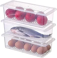 Ferrena Fridge Storage Boxes Fridge Organizer with Removable Drain Plate and Lid Stackable Fridge Storage Freezer Storage Containers for Fish, Meat, Fruits, Vegetables (1500ML, Pack of 6, Plastic)-thumb1