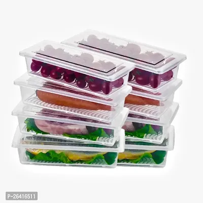 Ferrena Fridge Storage Boxes for Vegetables, Fridge Organizer Box Set with Stackable Drain Rack and Removable Lid, Fridge Storage Containers for Fish, Meat, Vegetable, Fruit 1500 Ml (Pack of 8)-thumb0