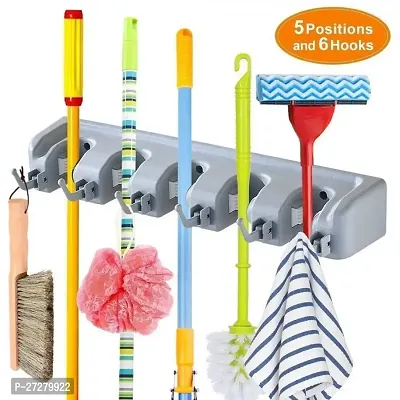 Wall mounted Mop Broom Holder With 5 Slot and 6 Hooks Pack of 1